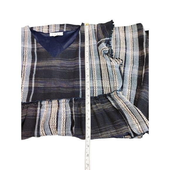 THML Pompom Short Sleeve Patchwork Boho Dress Navy Womens Size Medium Bohemian - Picture 6 of 7